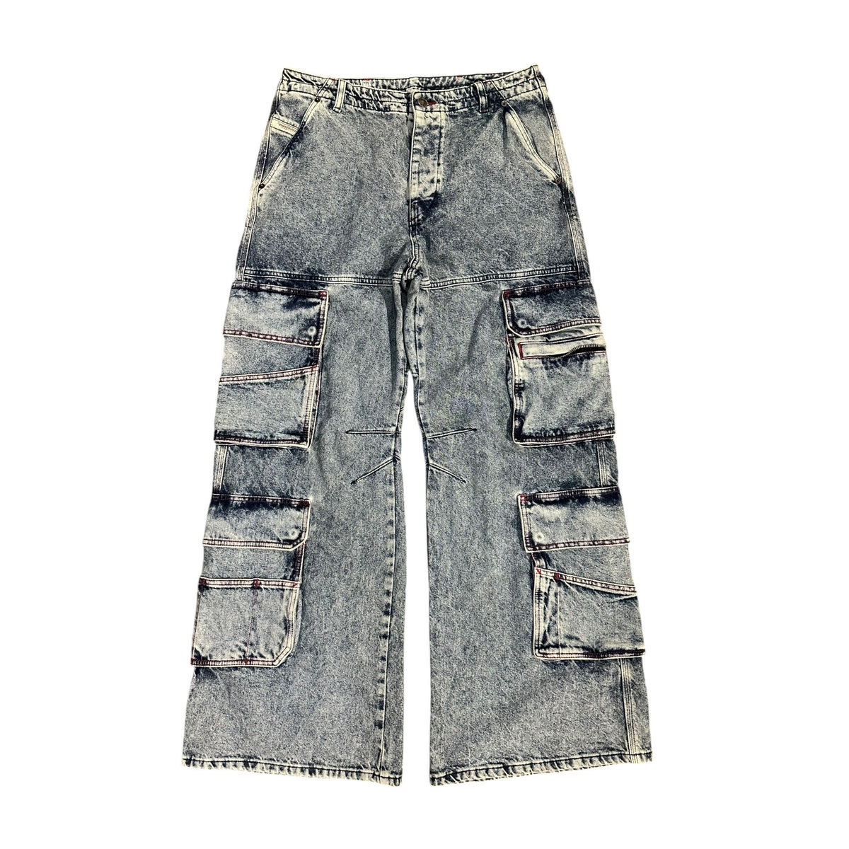 Wide leg cargo washed denim