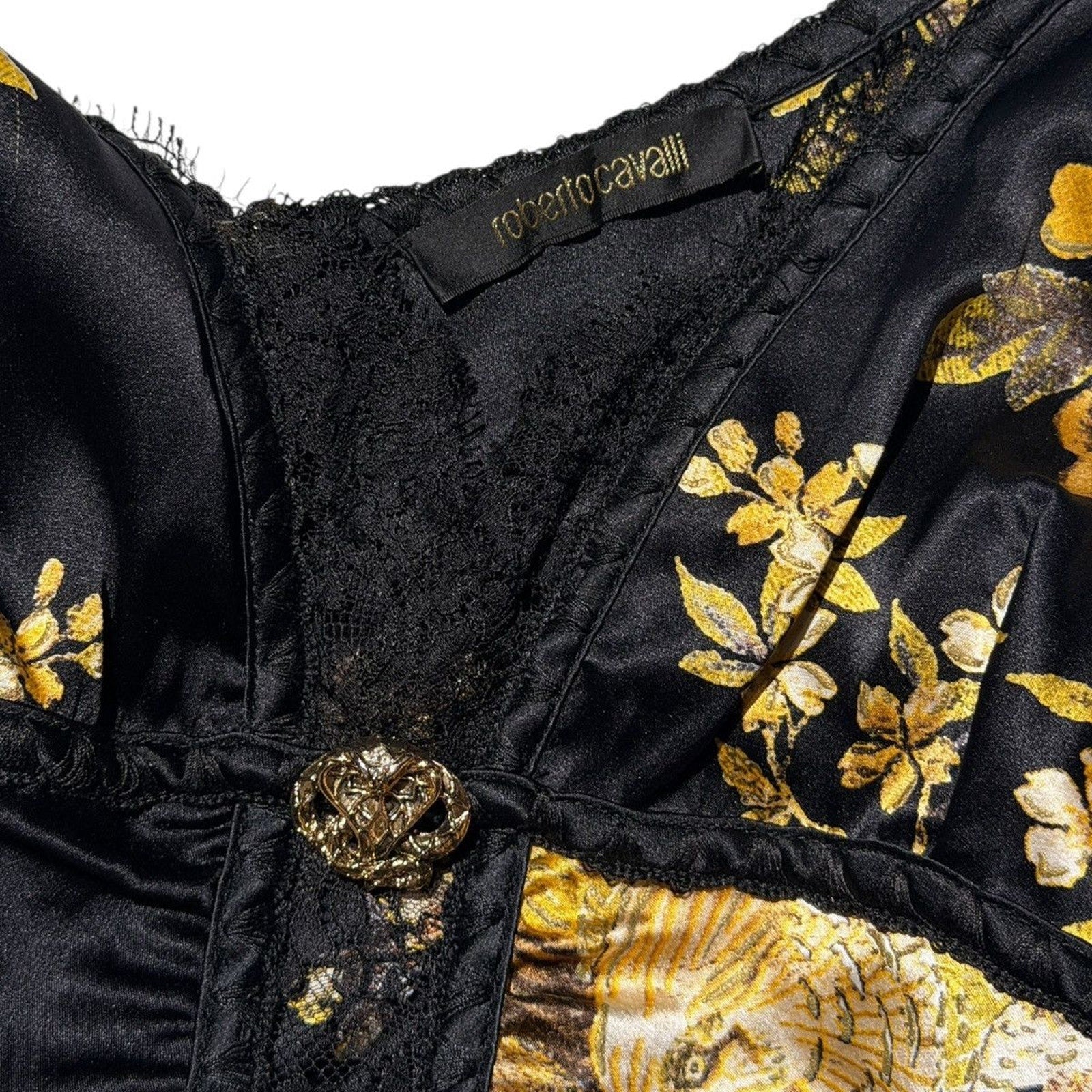 2006 runway Bird & Floral Print Stretch Silk Midi Dress