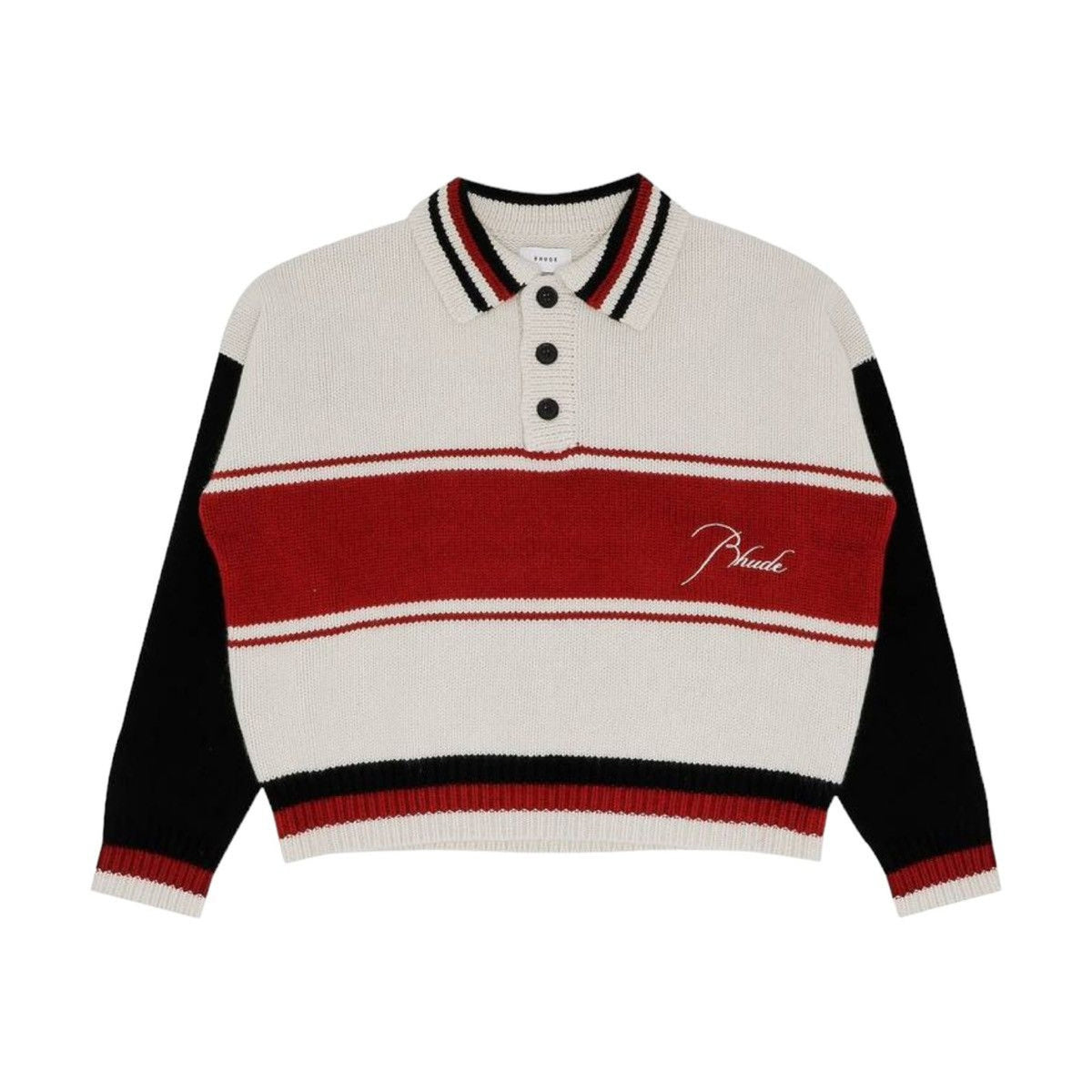 Cashmere striped knit rugby polo