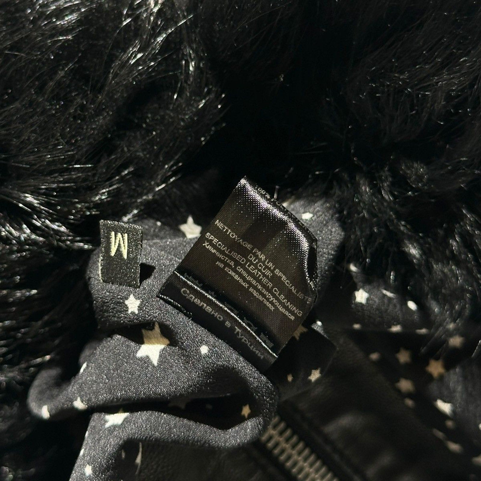 Fur detailed zip leather jacket