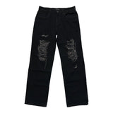 $900 Chain Accent Knee blowout wide leg raven jeans