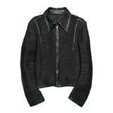 Woven Leather Lasercut Zip jacket