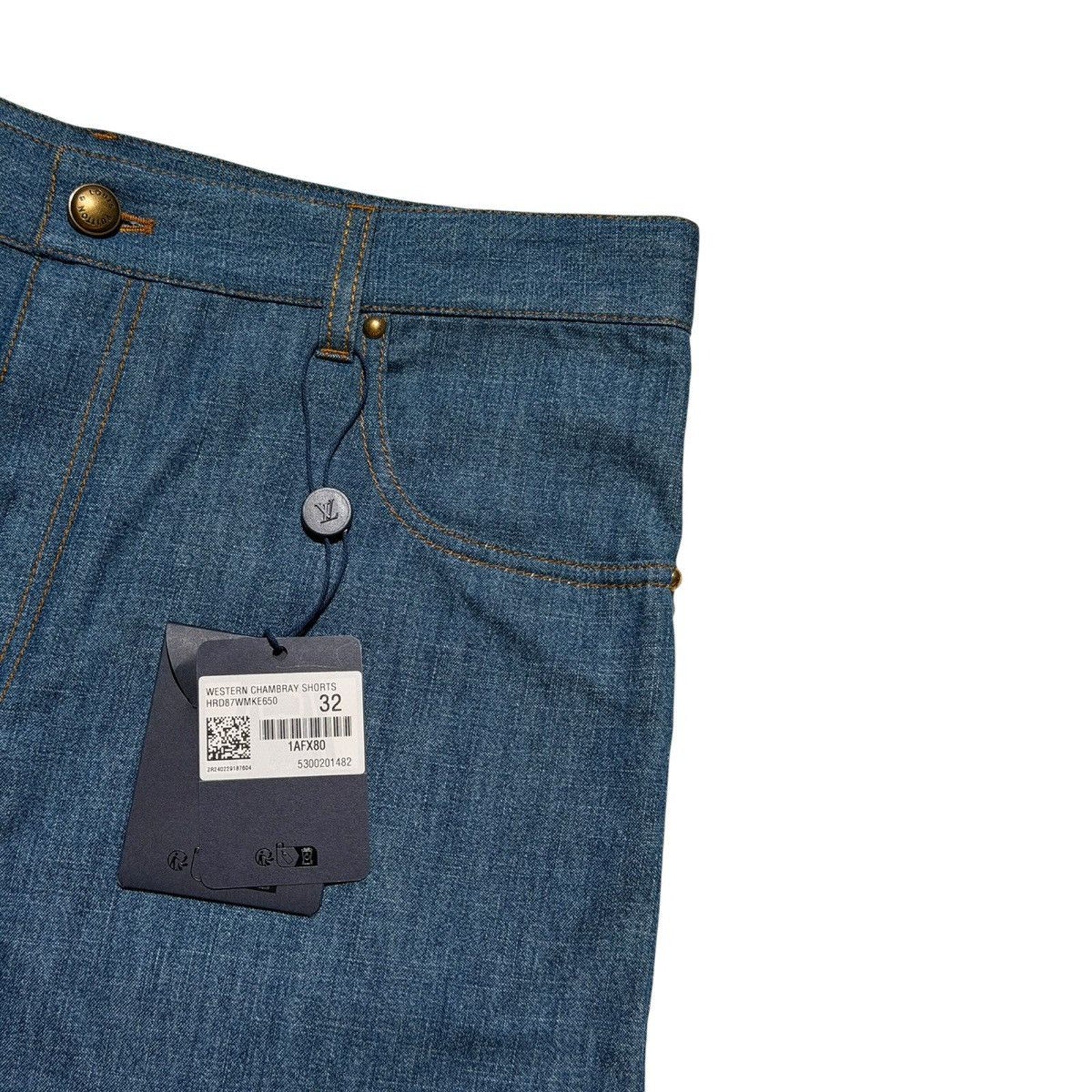 Western embroidered cotton chambray shorts