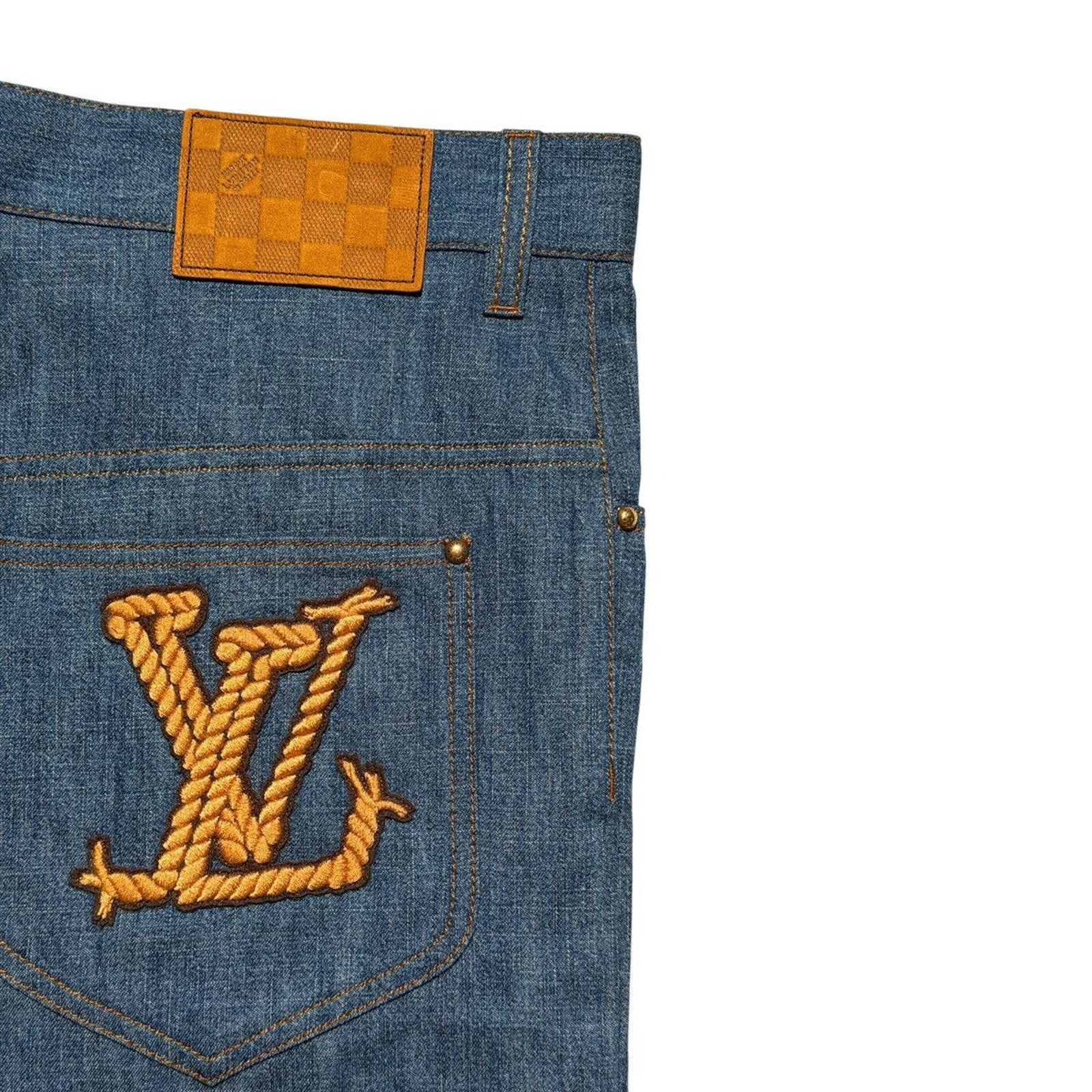Western embroidered cotton chambray shorts