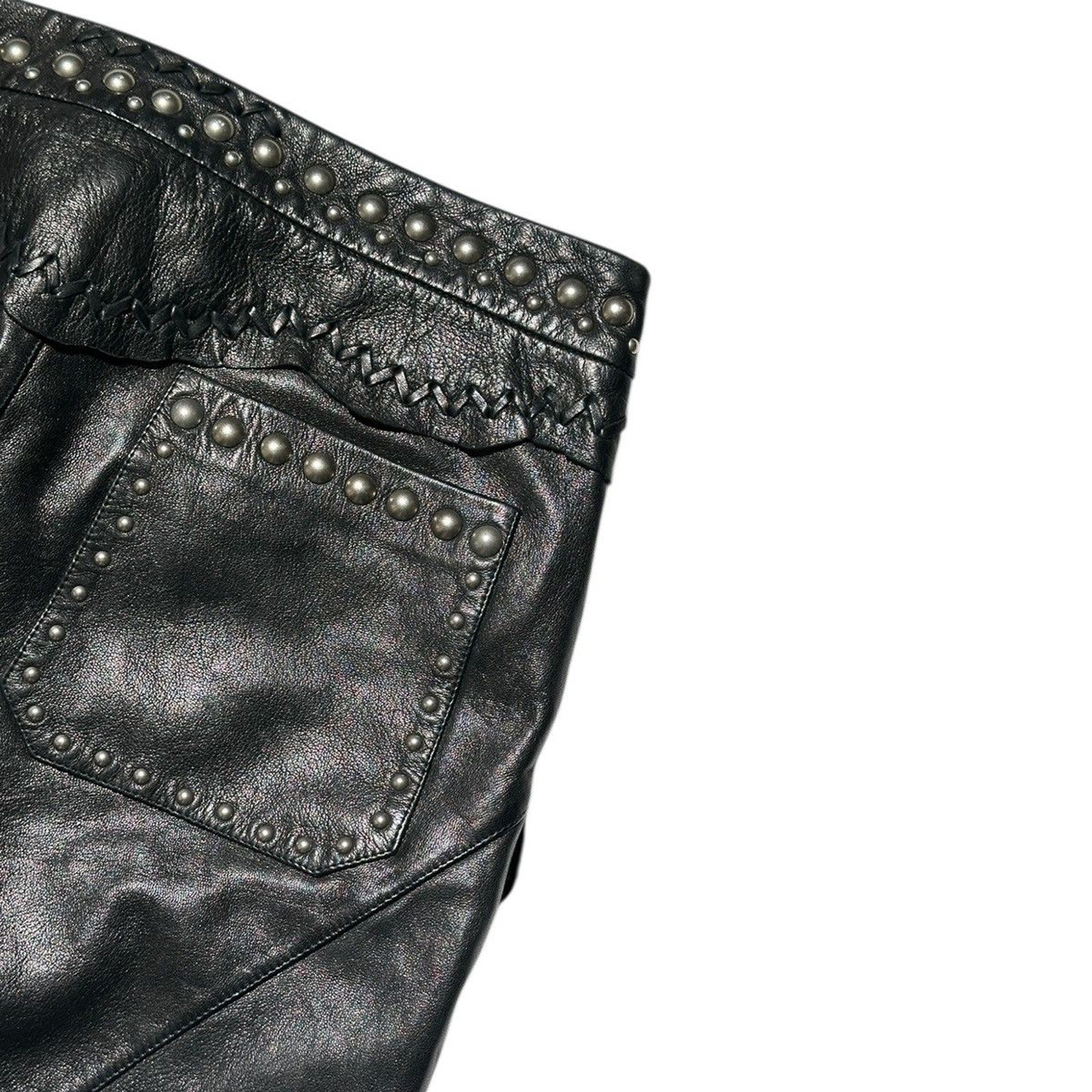 Leather fringe flared studded pants
