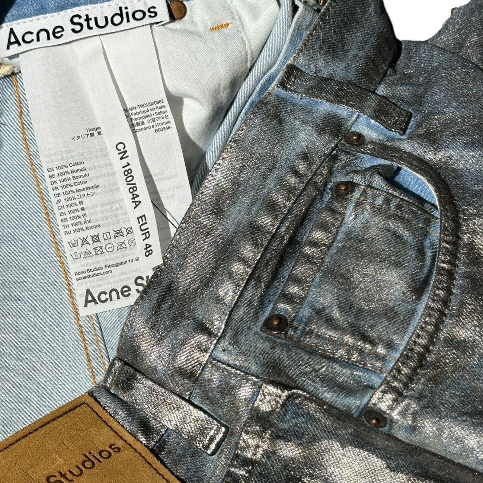 Metallic waxed coated denim