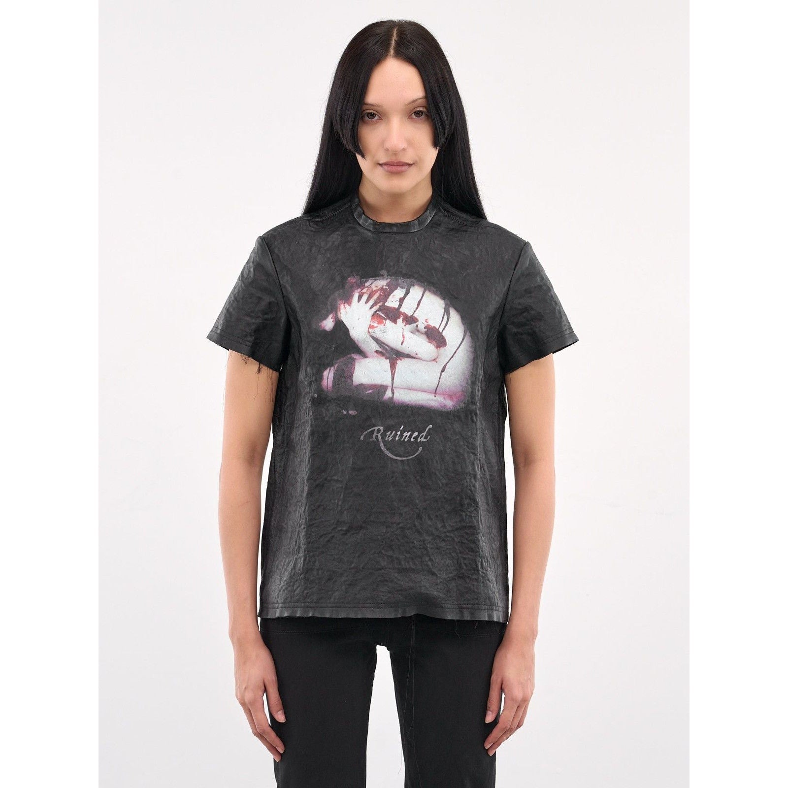 Liza Keane wrinkled effect leather shirt