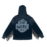 Oversized fringe Boro cargo hoodie