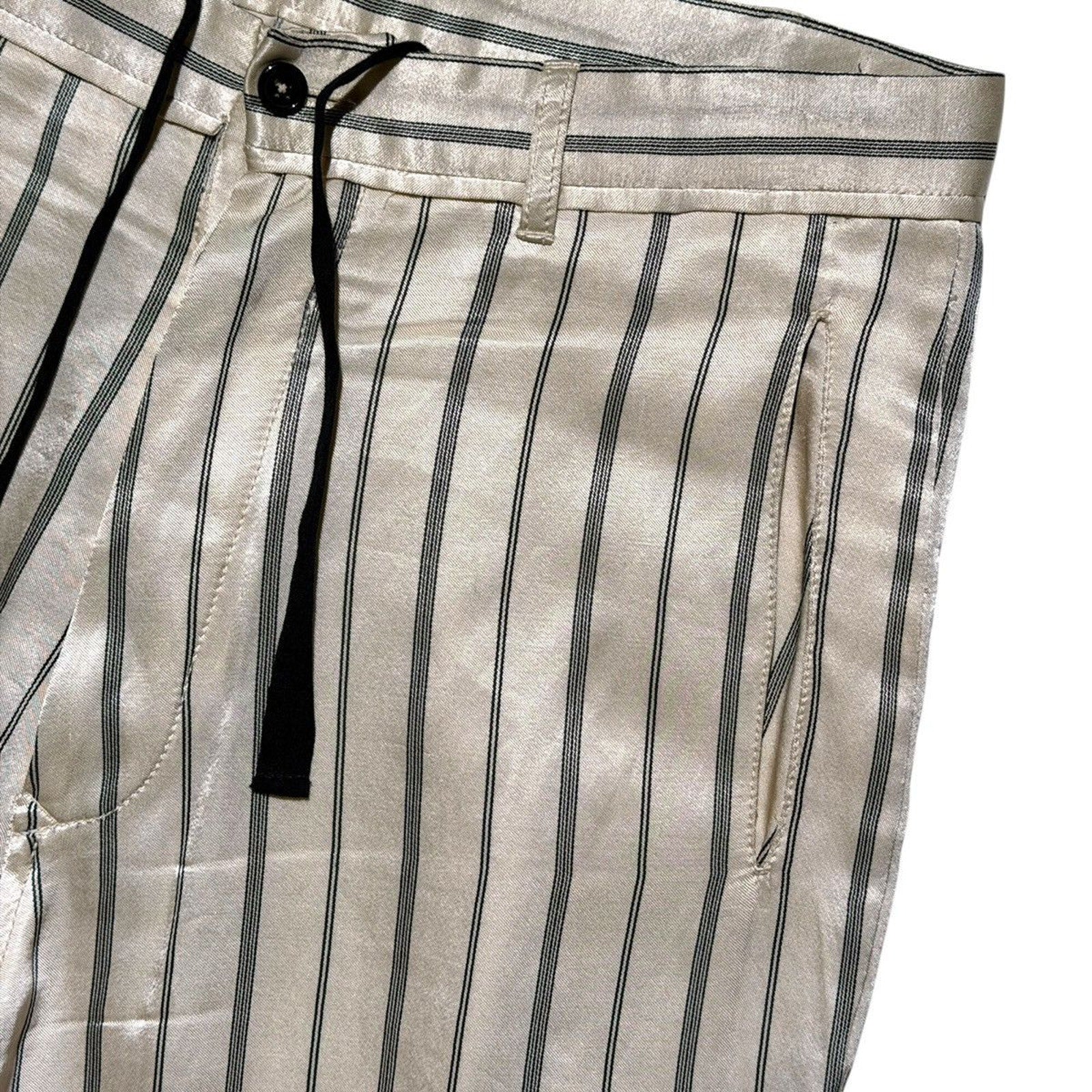 Striped silk/linen ecru trouser