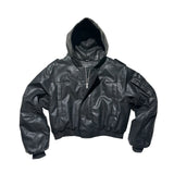 Leather look hooded bomber