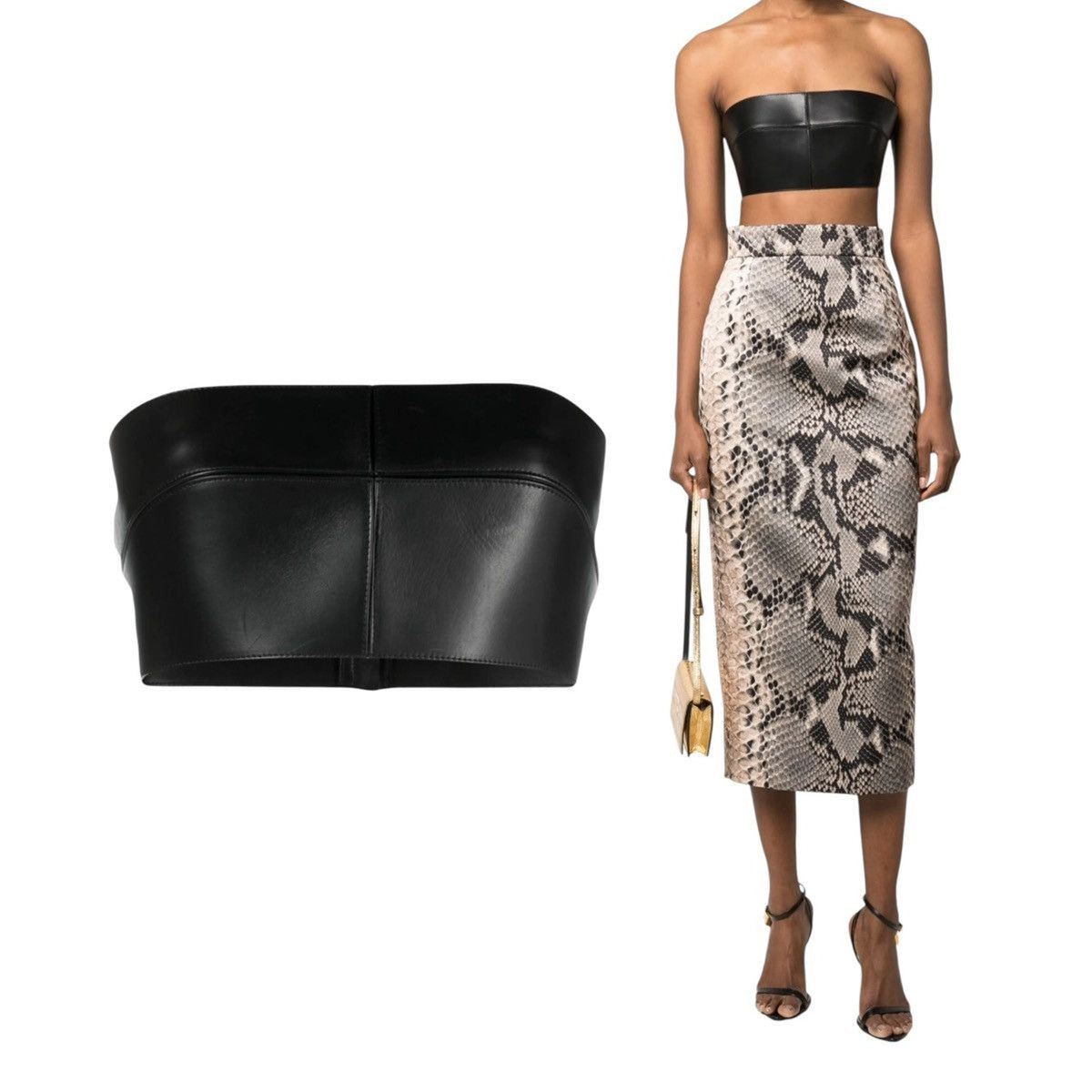 Strapless leather bandeau top