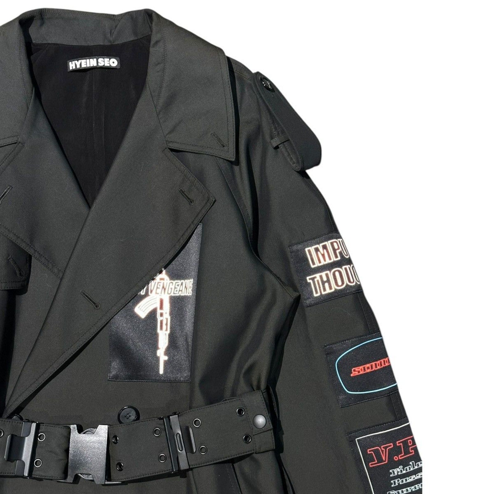 Utility belt patch trench coat