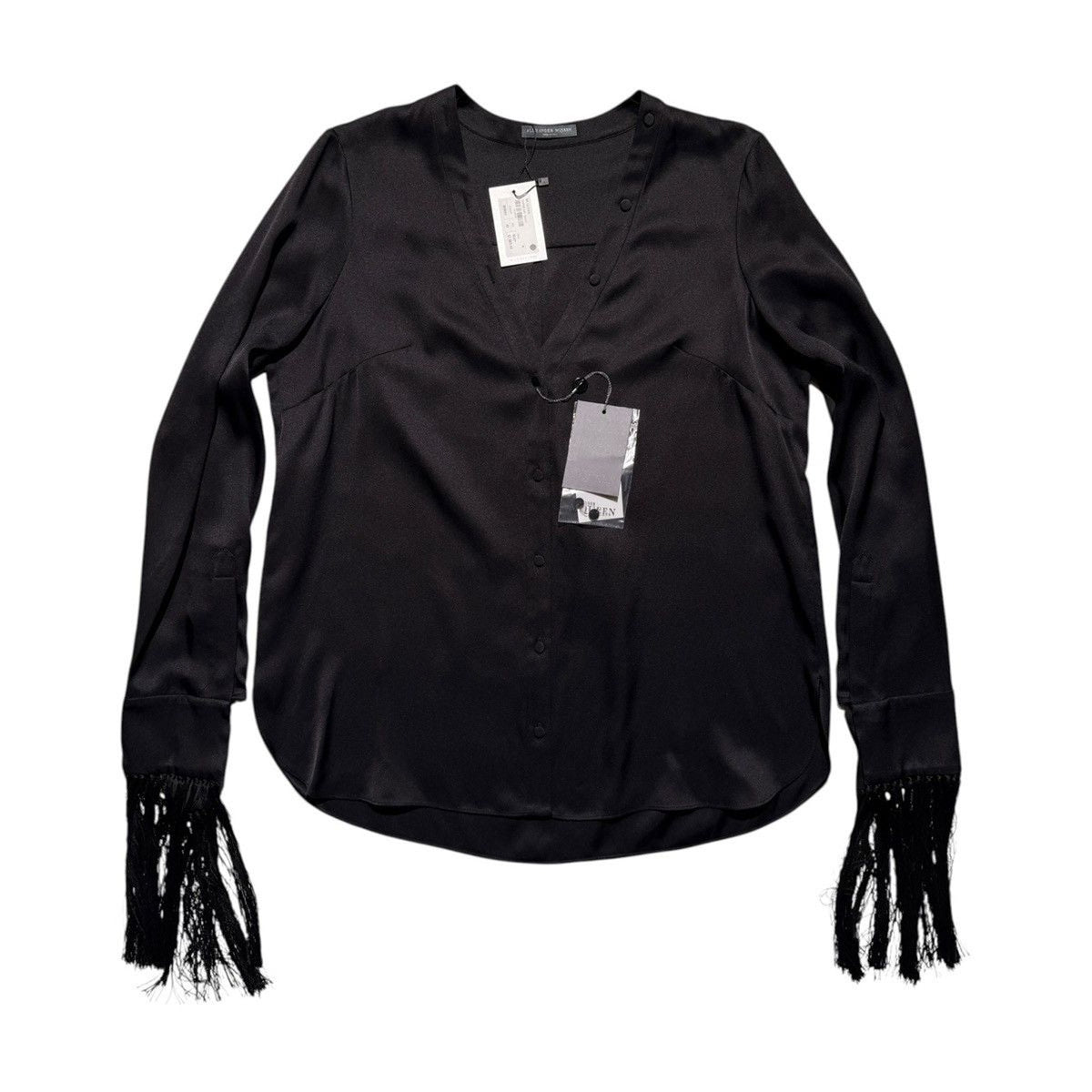 Silk fringe sleeve blouse