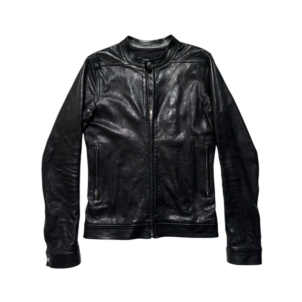 Classic leather zip front racer cafe jacket