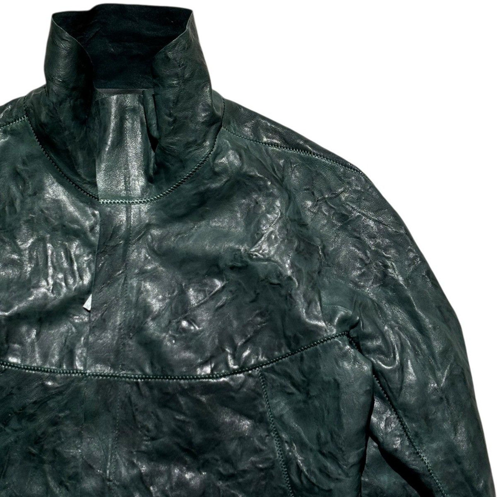Bonded metal spine Humanoid staple seam leather jacket