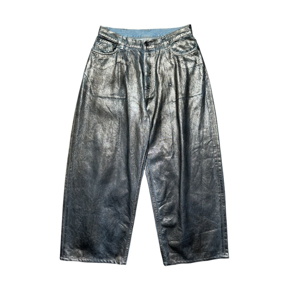 Metallic waxed coated denim