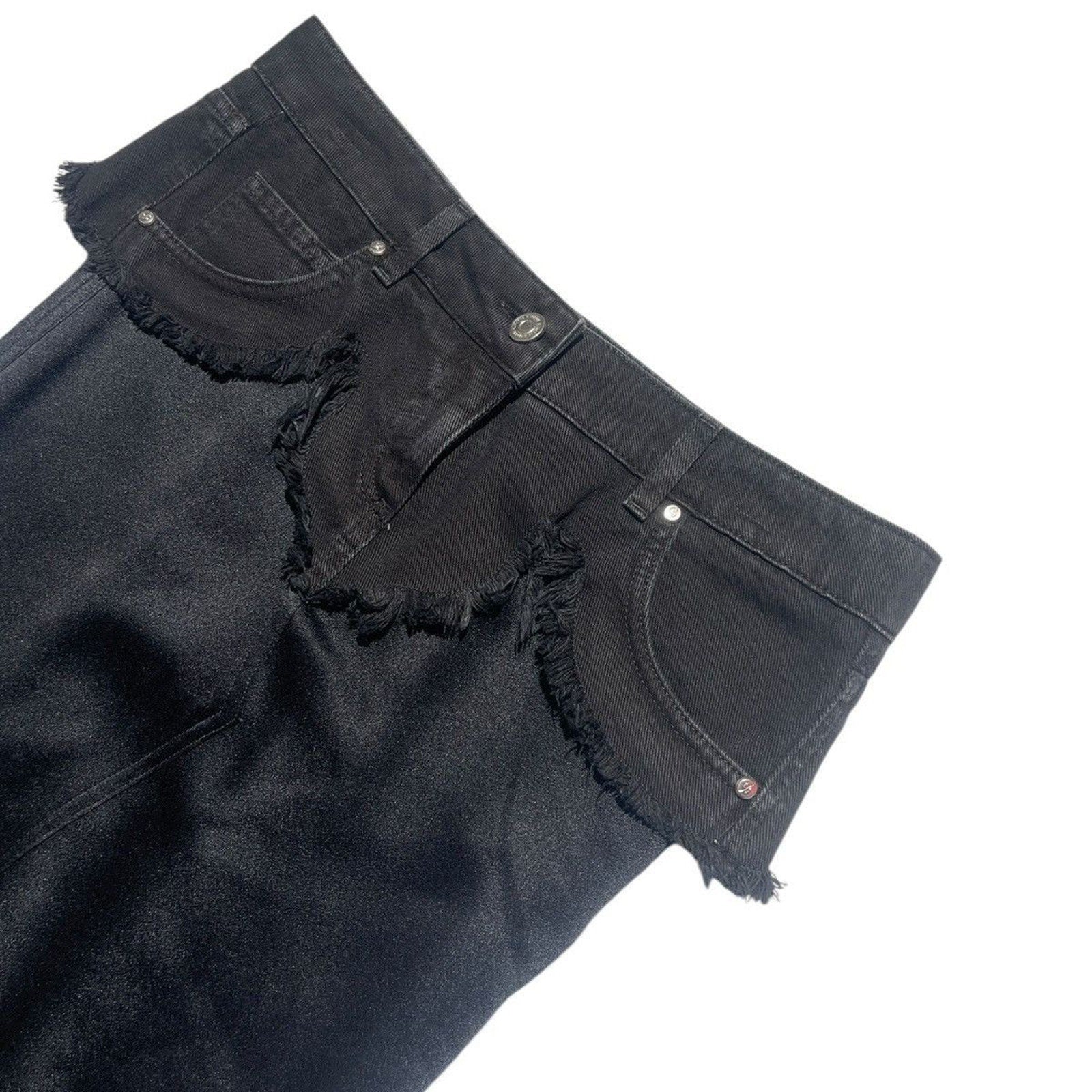 Denim trim satin slit maxi skirt