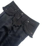 Denim trim satin slit maxi skirt
