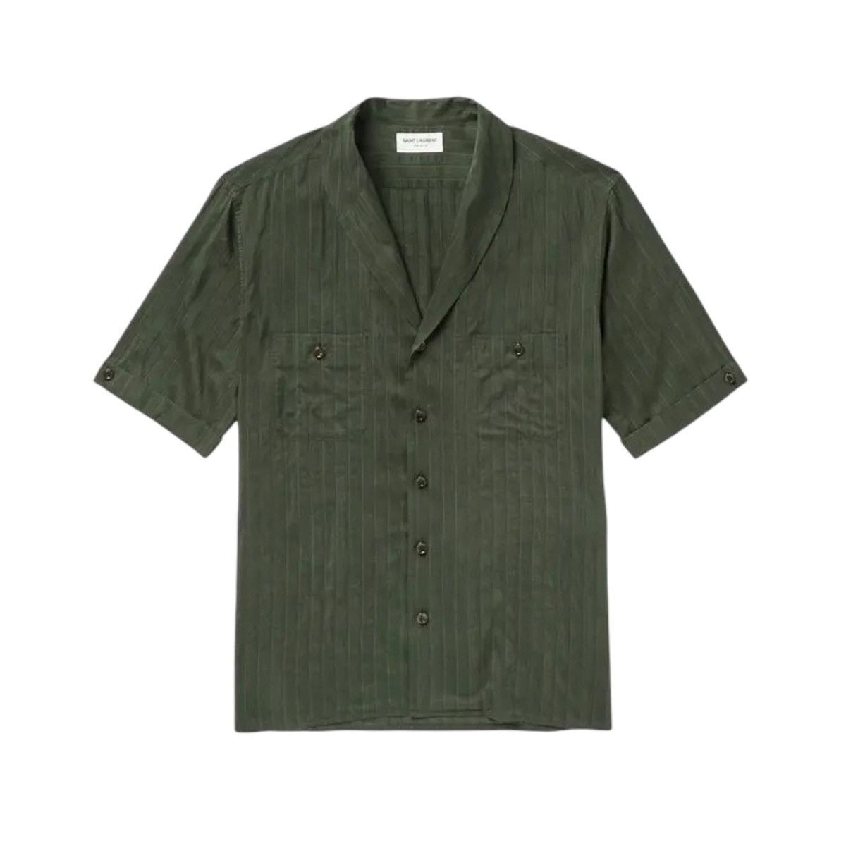 Shawl collar striped silk blend shirt