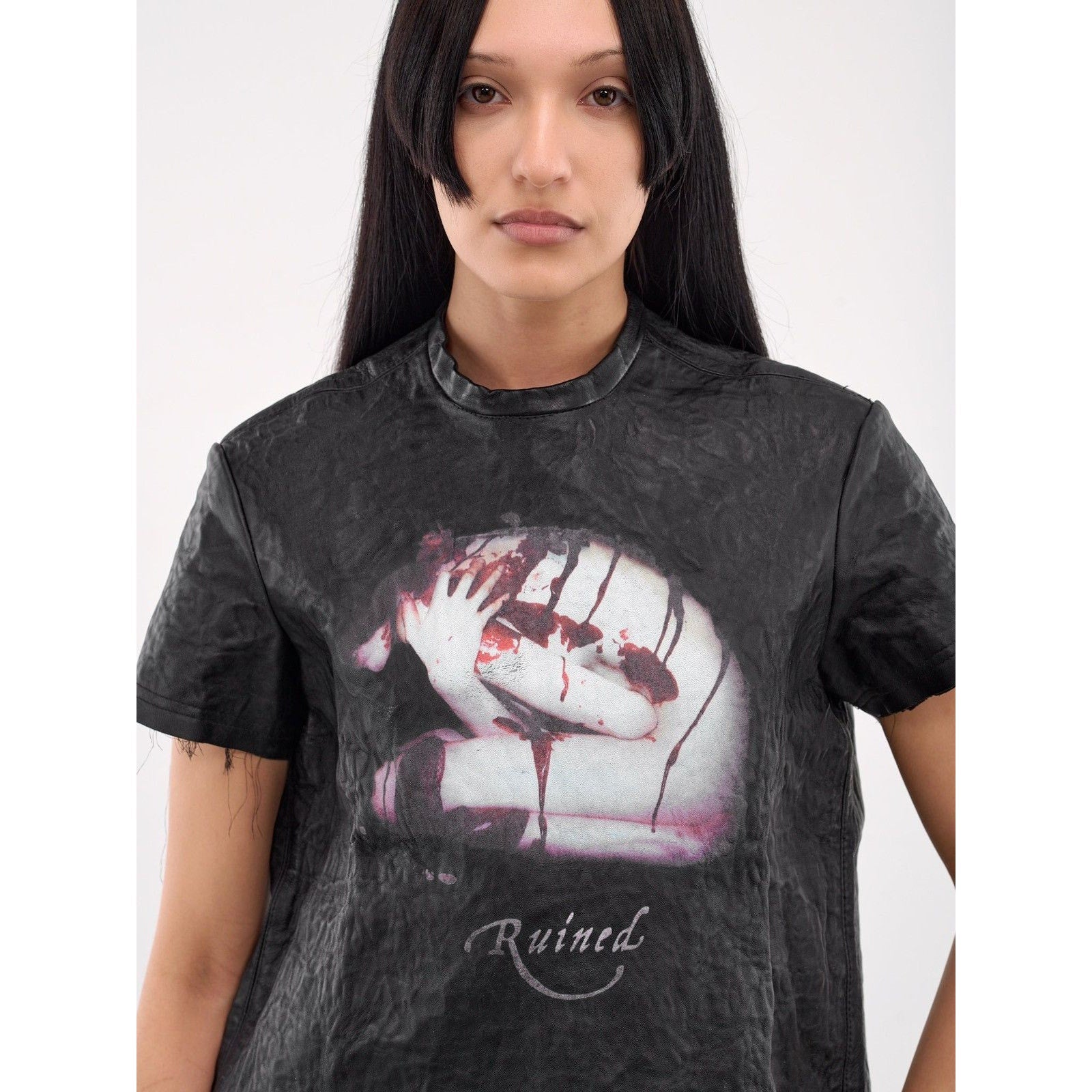 Liza Keane wrinkled effect leather shirt