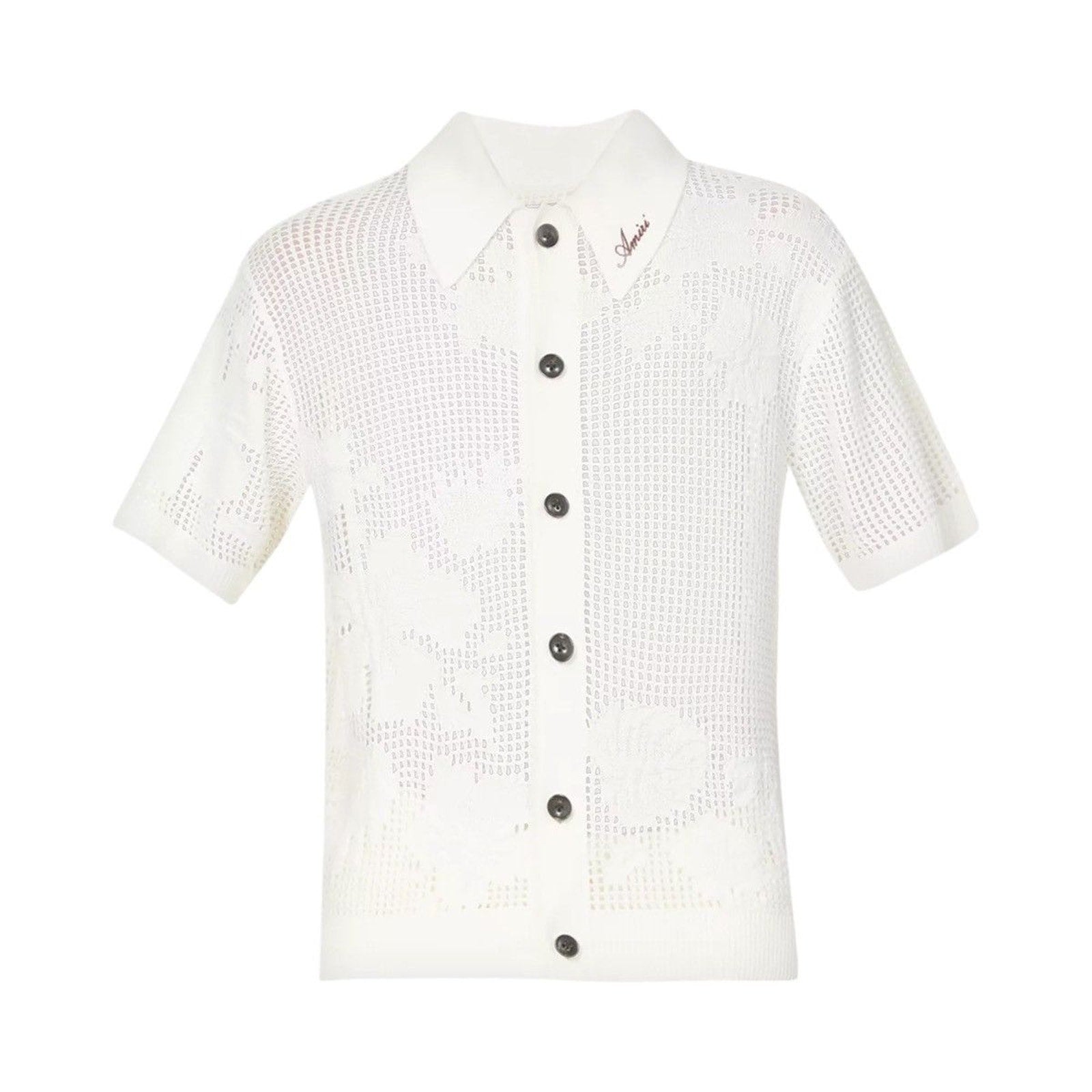 Cashmere crochet mesh button down