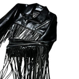 Faux leather cropped fringe biker jacket