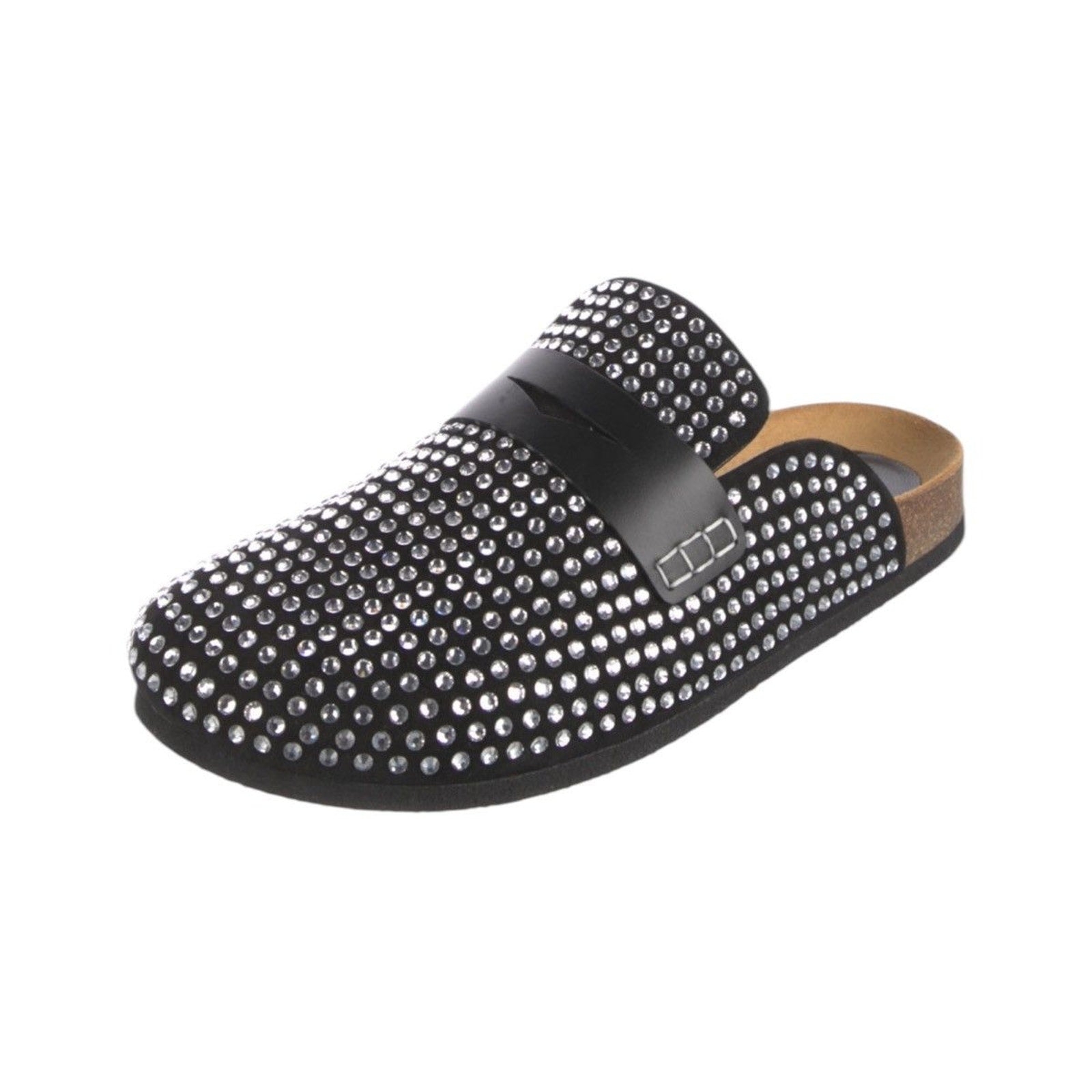 Crystal embellished leather mules