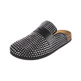 Crystal embellished leather mules