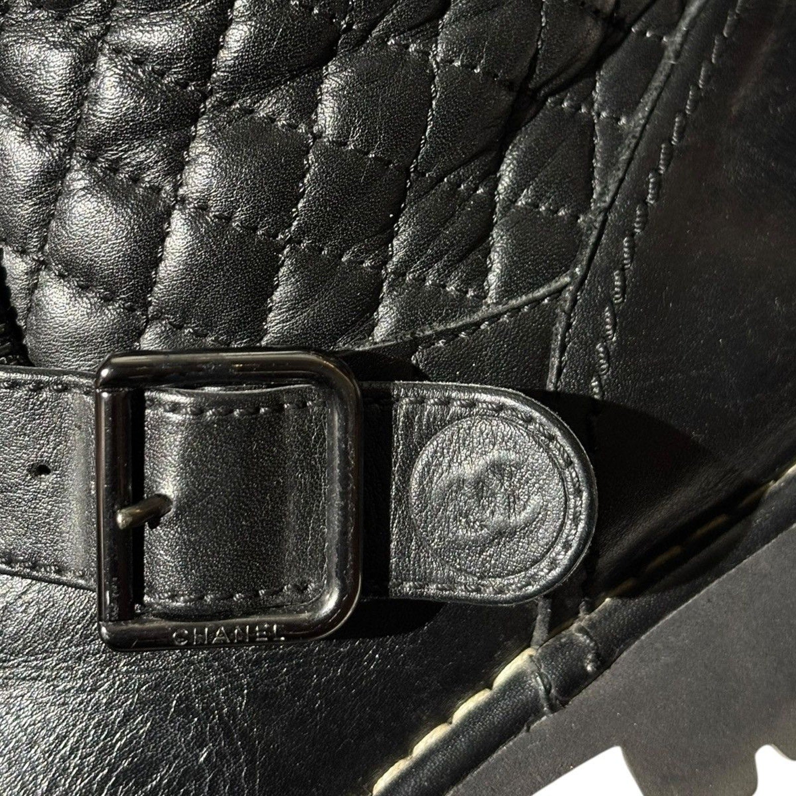 Quilted leather biker boots
