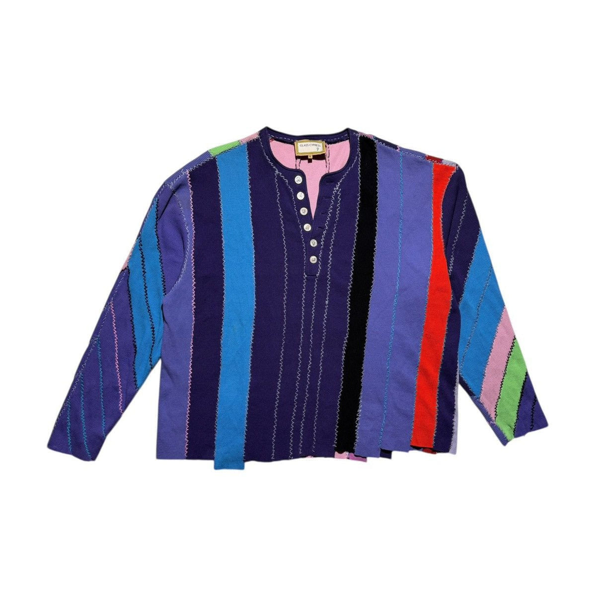 multicolor striped knit henley thermal