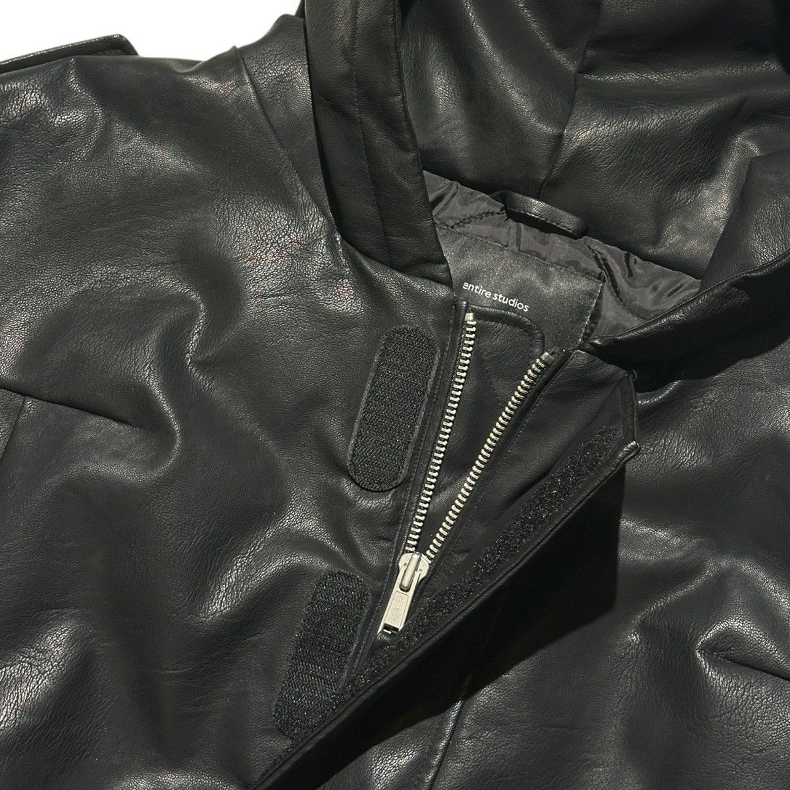 Leather look hooded bomber