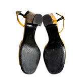 Patent leather ankle strap logo heel