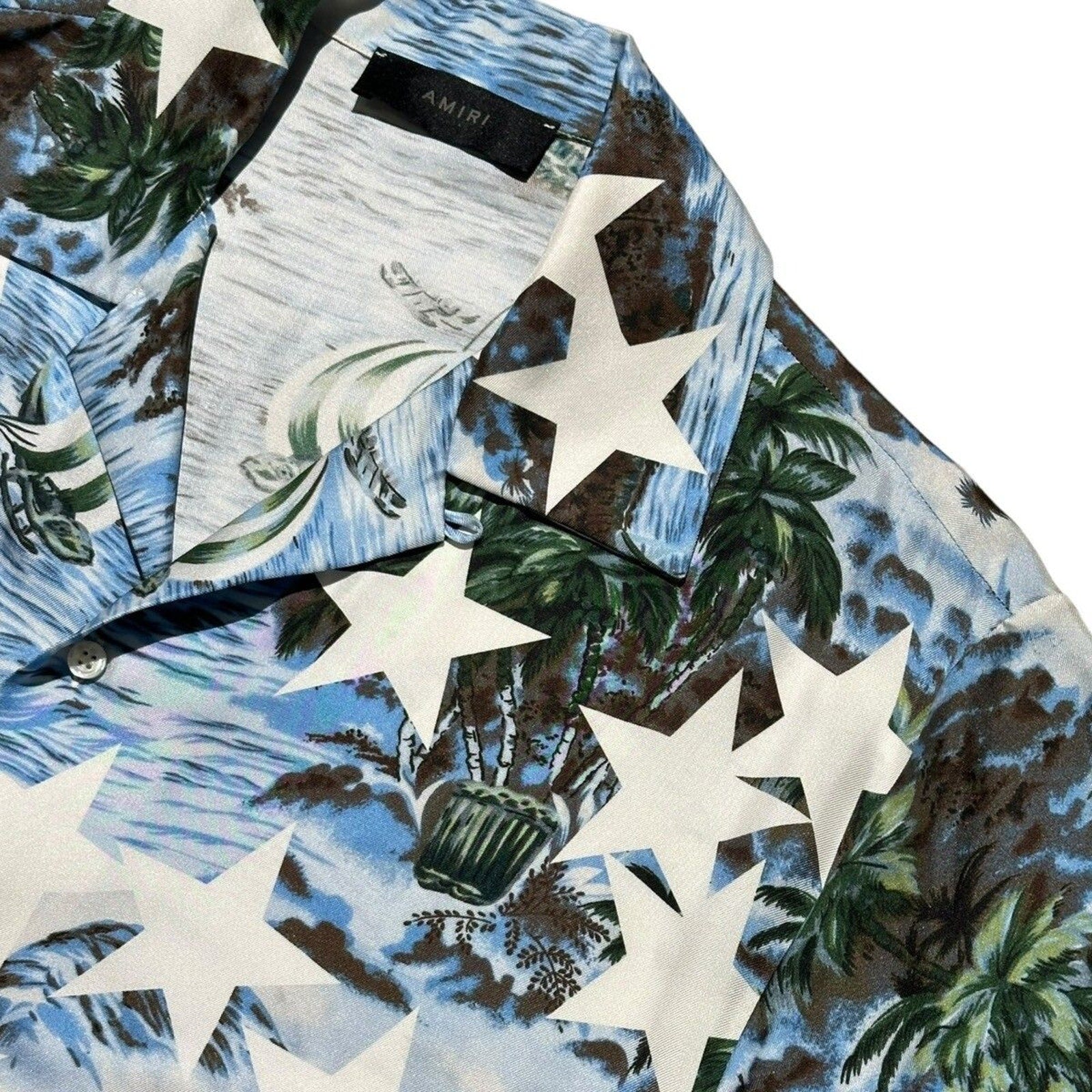 Star printed silk tropical wave shirt