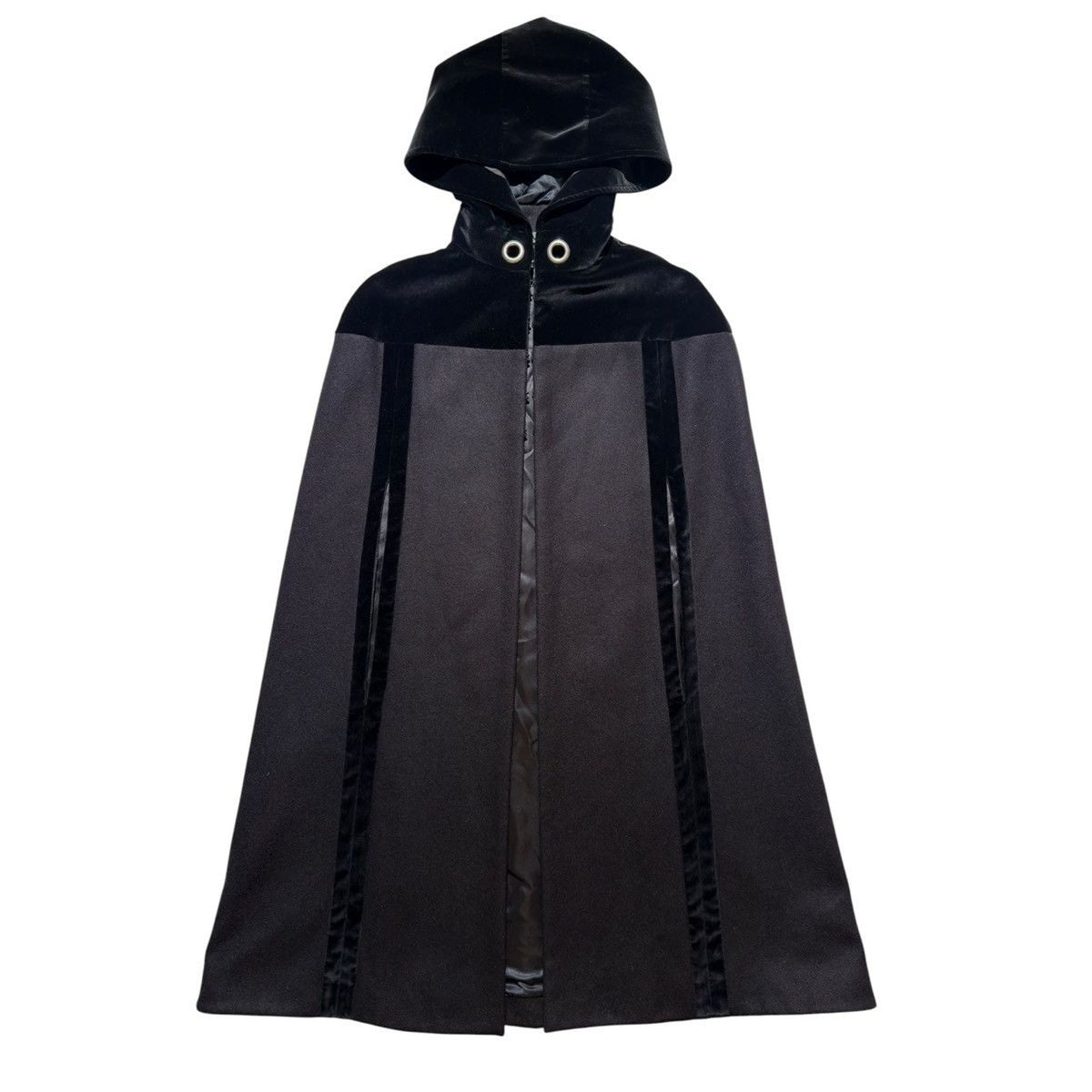 Hooded Velvet Trimmed Wool Cape