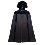 Hooded Velvet Trimmed Wool Cape