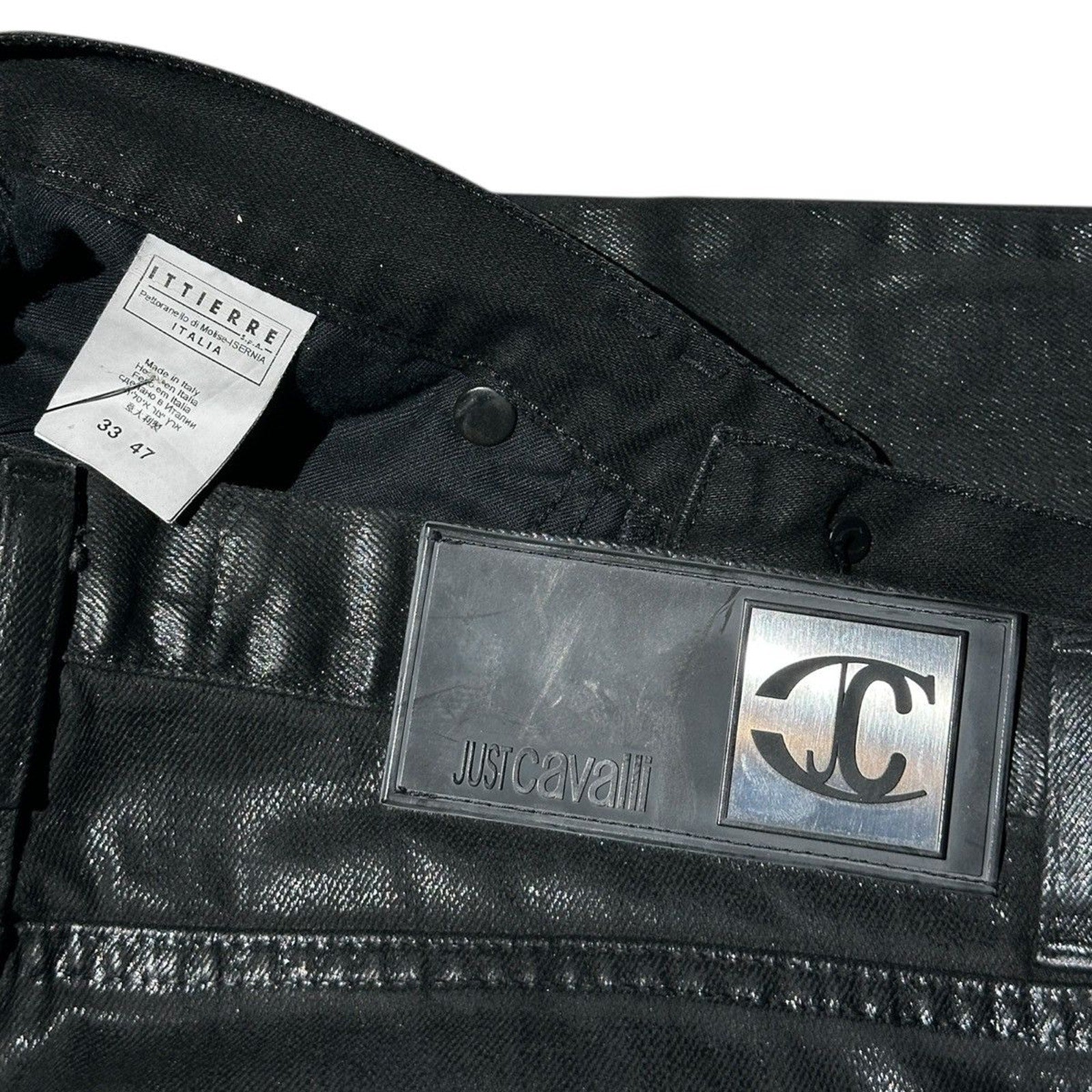 Waxed coated denim pants