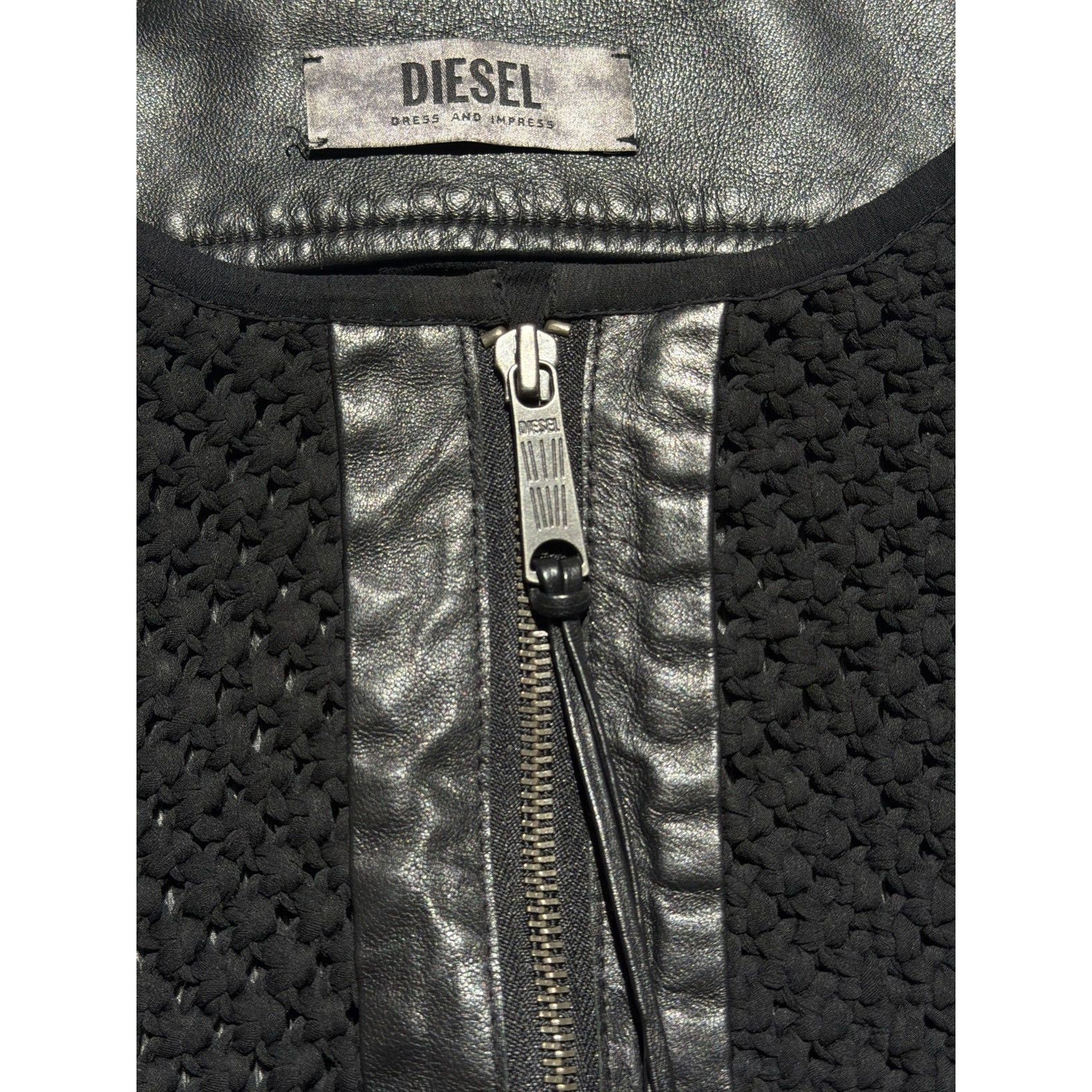 Sheer back woven leather sleeve jacket