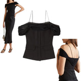 Cold shoulder tulle trimmed top