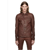 Macassar snap button Leather Jacket
