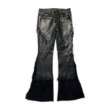 Leather fringe flared studded pants