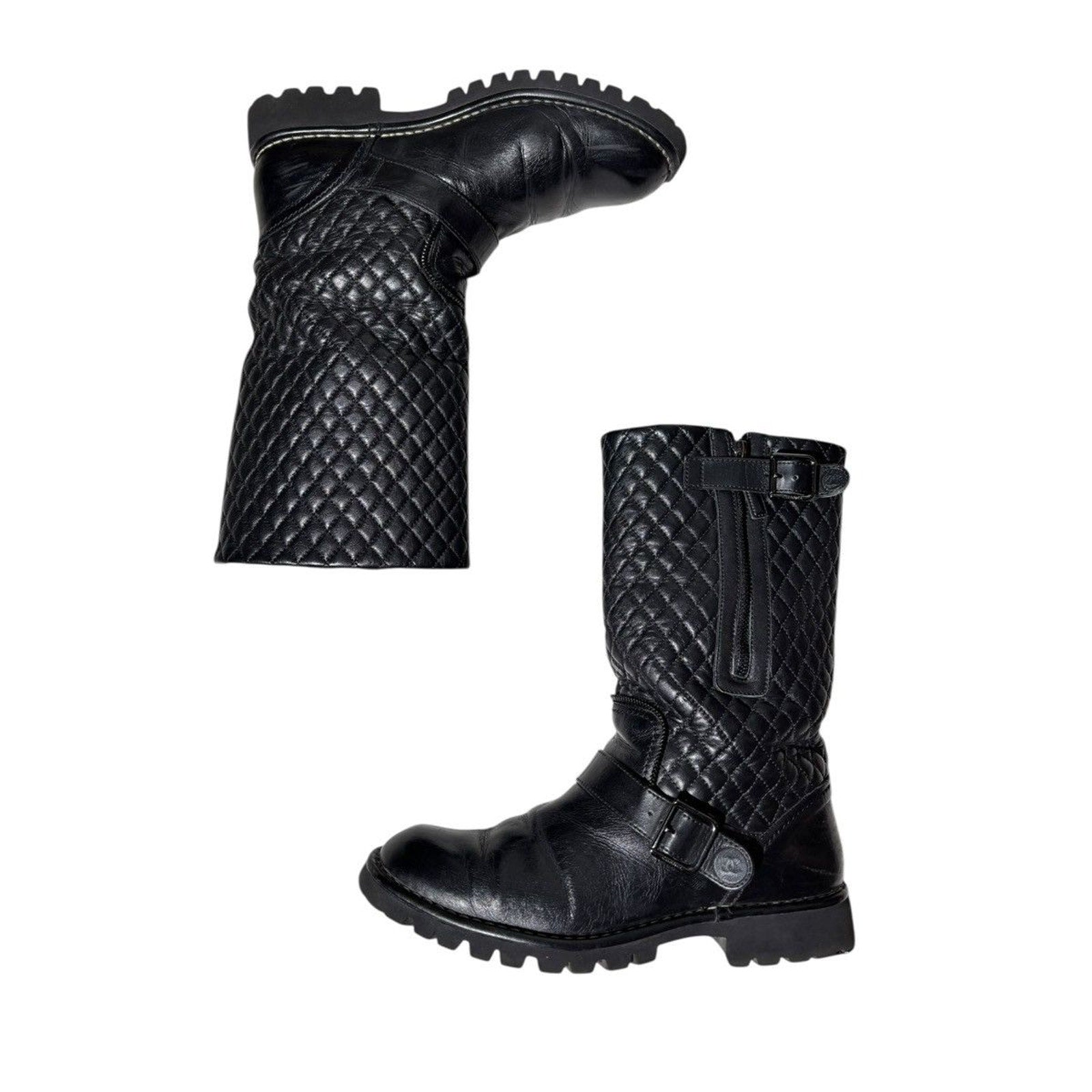 Quilted leather biker boots