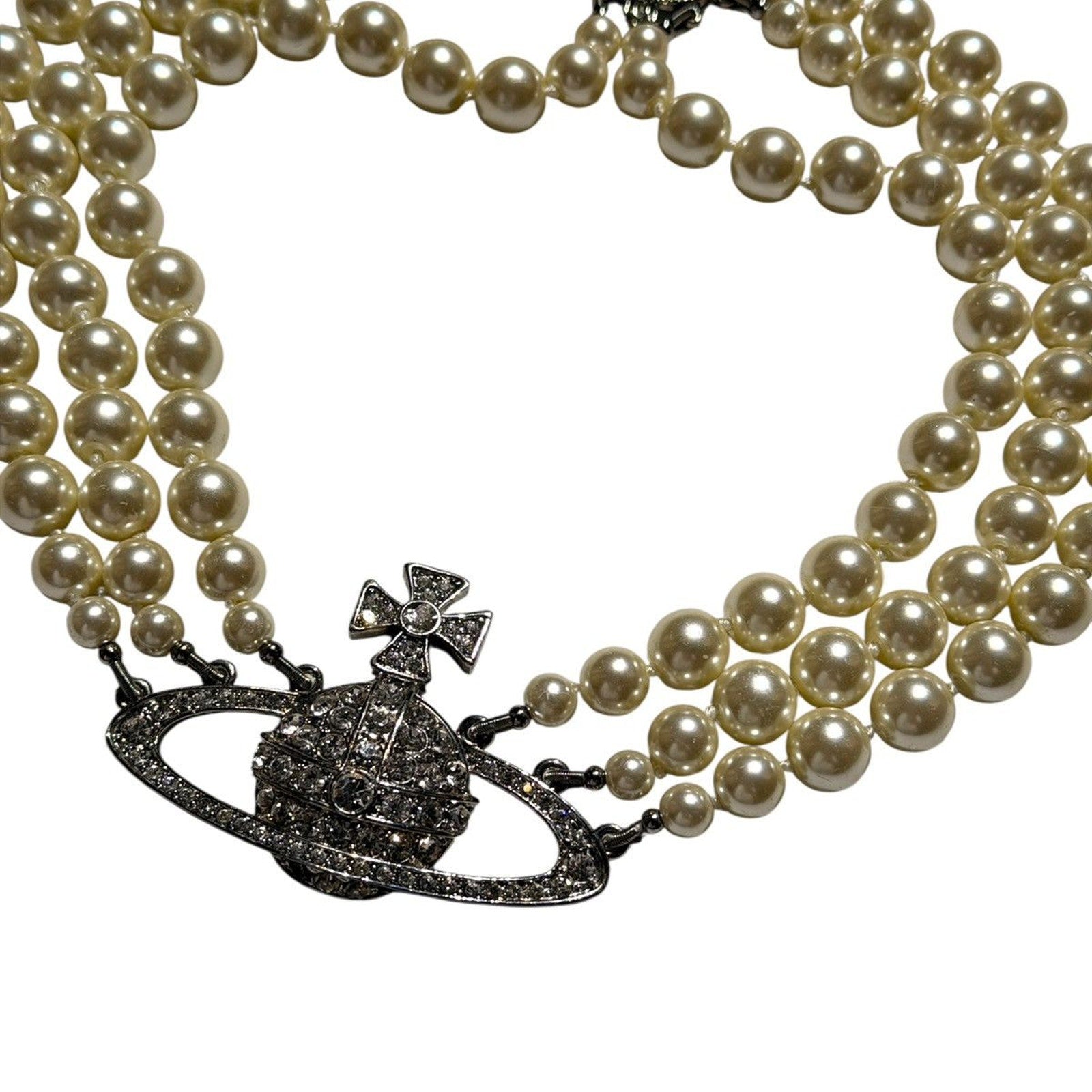 Triple pearl orb crystal necklace