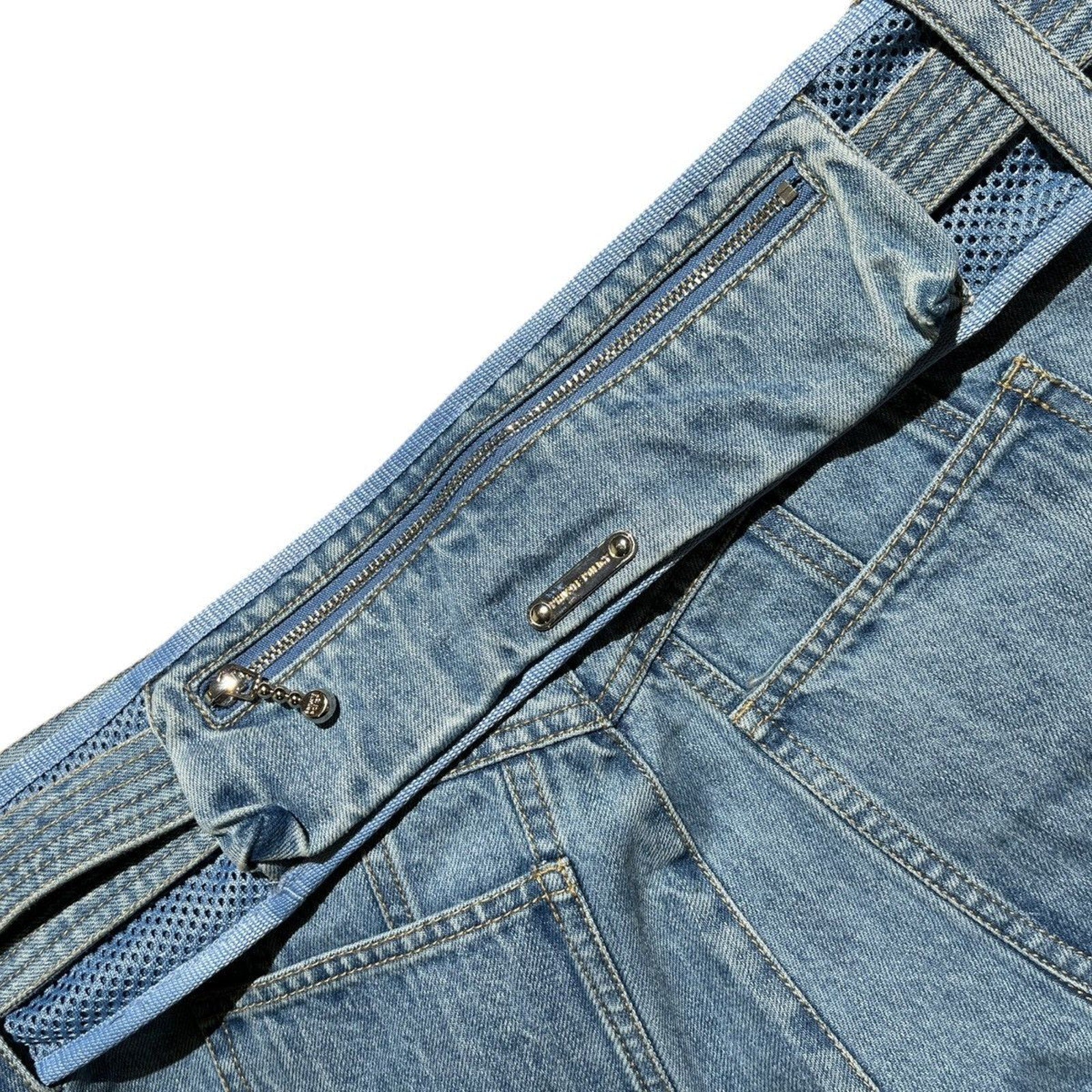 Waist bag washed denim combo pants