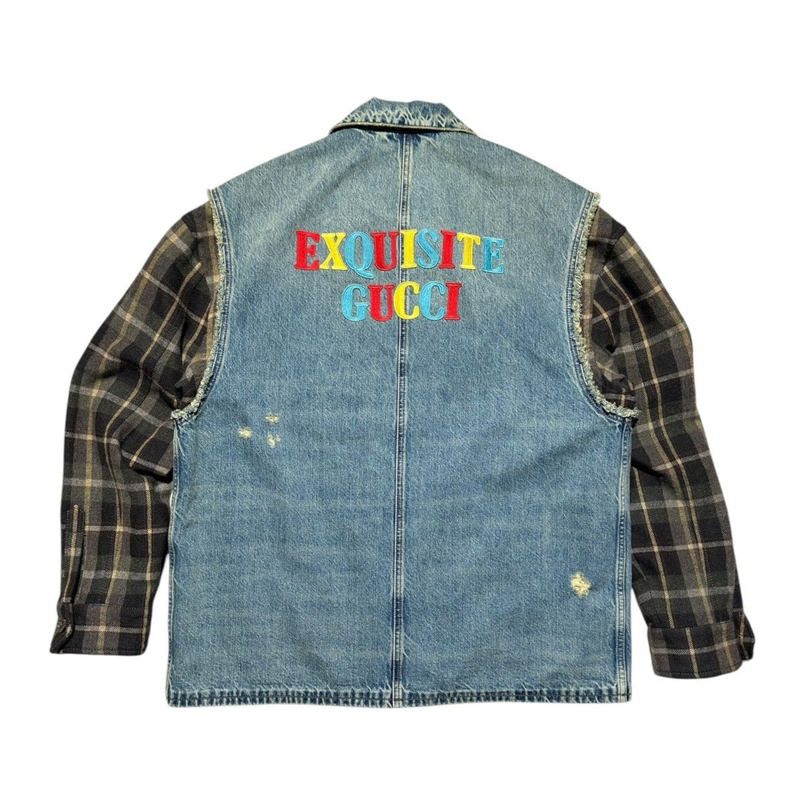 Denim jacket with checkered flannel “Exquisite Gucci”