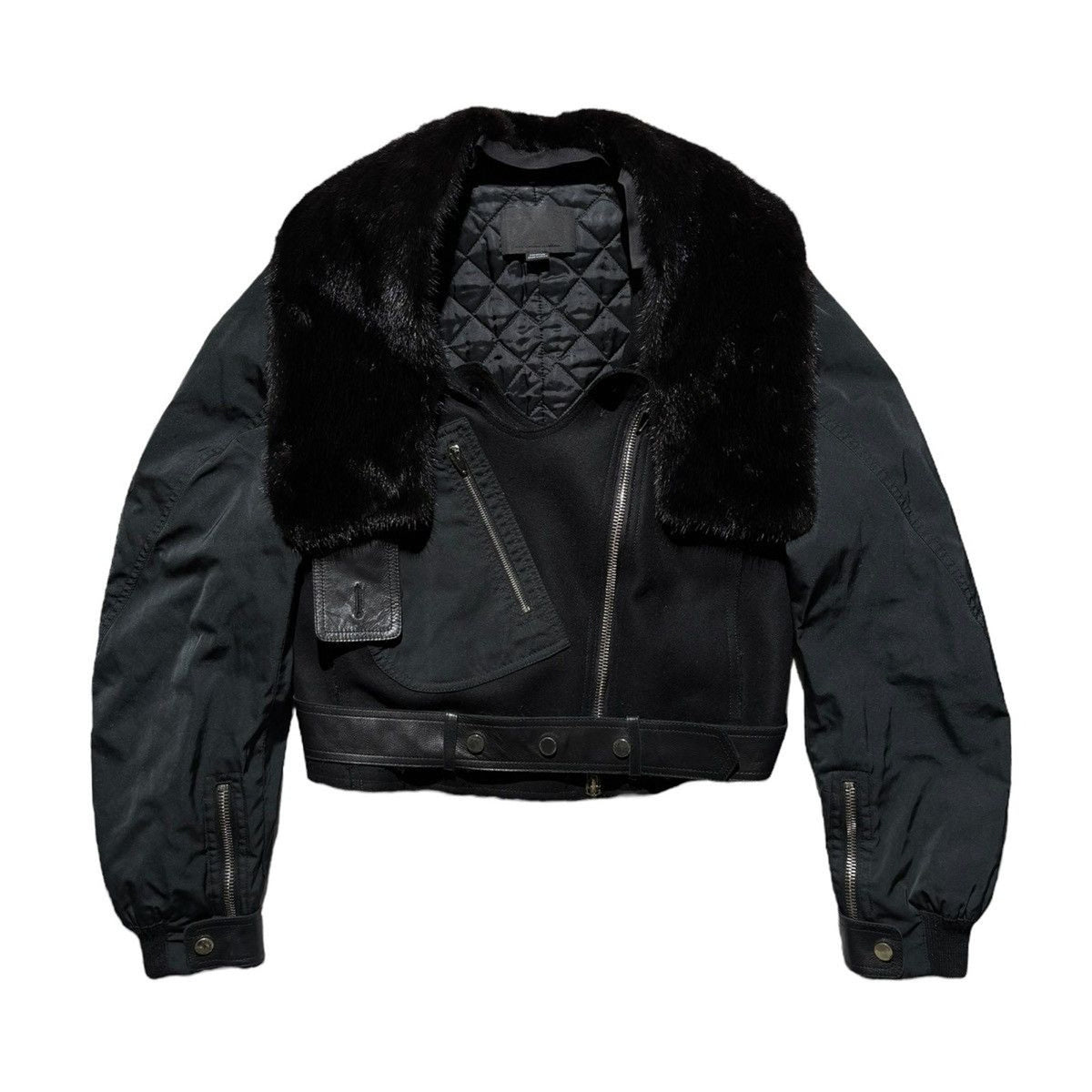 FW11 Runway Mink fur trim cropped biker jacket