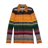 Tribal patchwork mesh button down