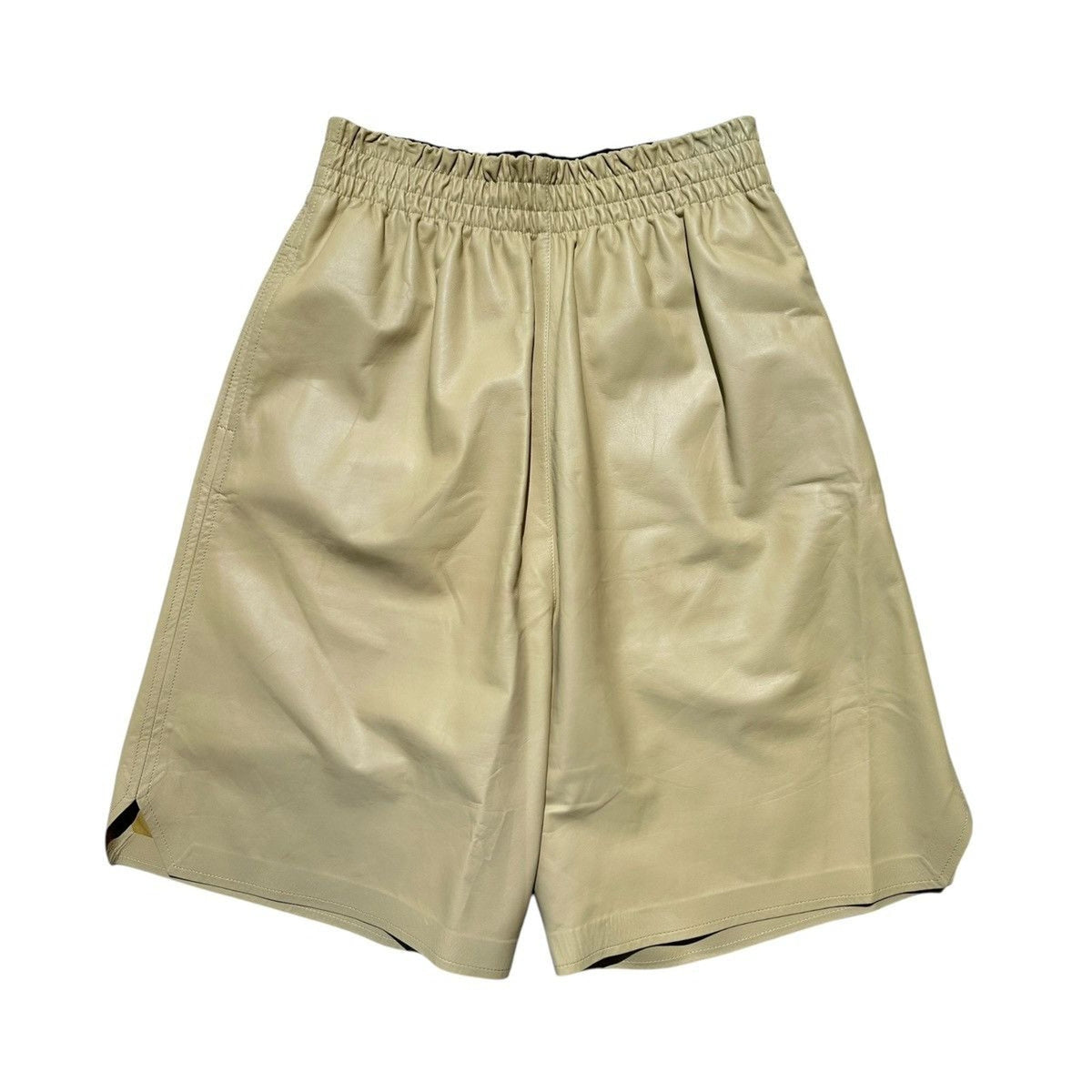 Lambskin leather adjustable waist shorts