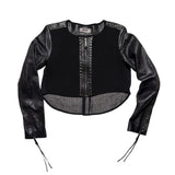 Sheer back woven leather sleeve jacket
