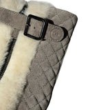 Quilted leather shearling trim boot