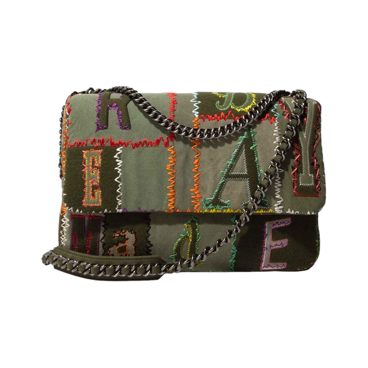 Patchwork chainlink jumbo flap bag